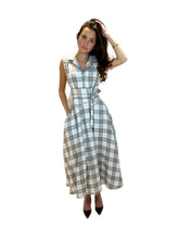 Load image into Gallery viewer, The Frances in ivory and chocolate check Irish linen