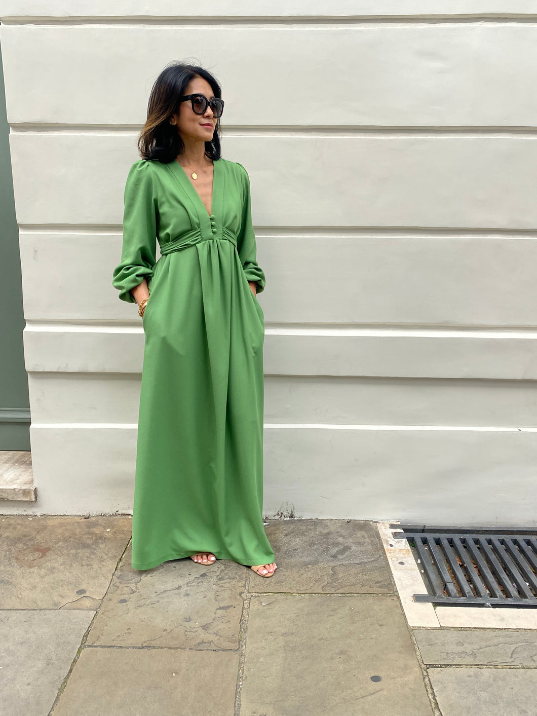 The Abigail in grass green crepe