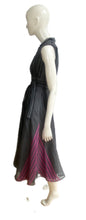 Load image into Gallery viewer, The Frances in pink and black striped grey linen
