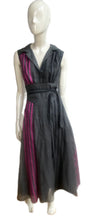 Load image into Gallery viewer, The Frances in pink and black striped grey linen
