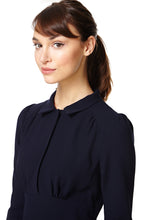 Load image into Gallery viewer, Navy fitted dress close-up shot
