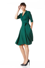 Load image into Gallery viewer, Green wool crepe Dorothy dress