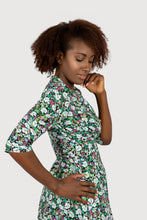 Load image into Gallery viewer, The Dorothy and Frances dress in purple &amp; green floral print cotton
